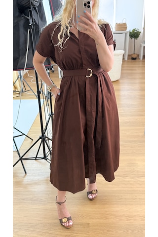Modaonna Koyu Kahve Kemerli Gömlek Elbise