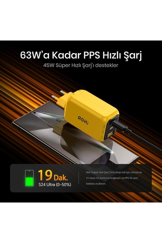 Aohi Youth 3 Portlu 65w Şarj Adaptörü Ile 140w Hızlı Şarj Kablosu