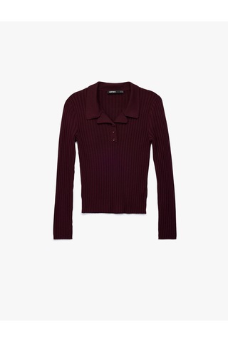 Koton Yarım Düğme Detaylı Uzun Kollu Polo Yaka Triko Kazak Bordo 6wak90265ht Bordo