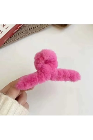 Peluş Yumuşak Tüylü Mandal Toka Fuşya