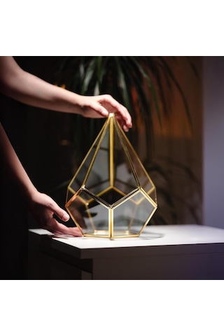 31x22x2cm Pirinç Gold Geometrik Teraryum Cam Fanus Takı Aksesuar Çikolata Kutusu