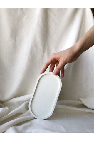 Dekoratif Beton Oval Sunumluk Dekoratif Takı Tabağı, Saksılık, Yağdanlık, Tütsülük, Mumluk Betonmall