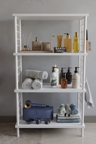 4 Katlı Çevir Kur Beyaz Metal Telli Banyo Rafı Çok Amaçlı Düzenleyici, Organizer Stand Banyo Dolabı Beyaz