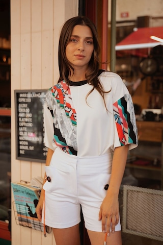 Kadın Asimetrik Desenli Kısa Kollu Bluz Frn1006 Siyah