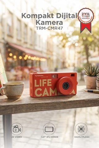 Torima Life Dijital Kamera Selfie Video Vlog Kamerası Mini Fotoğraf Makinesi CMR47 Kırmızı