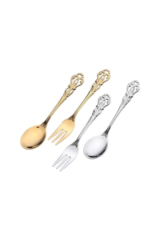 Sones 2 Adet / Paket Retro Ajurlu Oymalı Tatlı Kaşığı Çatal Seti Oymalı Çatal Bıçak Takımı Hediye Kutusu, Stil: Mavi Kutu Diğer