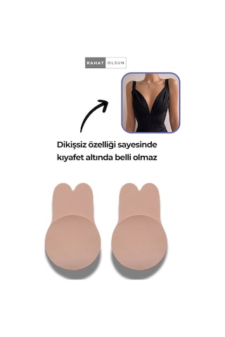 Yapışkanlı Göğüs Toparlayıcı Dikleştirici Bej Silikon Sütyen, Askısız Şekillendirici Et Sütyen Bej