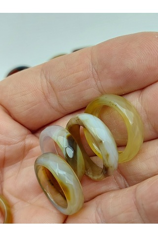 Akik Taşı Yüzük Karamel Alacalı Faset Kesim 6mm Kalınlık 59912 Bakır