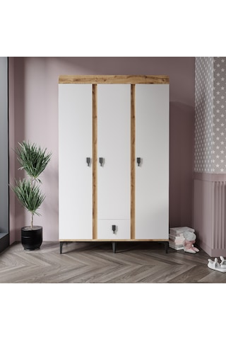 Afilli Rose 3 Kapaklı Tek Çekmeceli Dolap Safir Ve Beyaz Renk