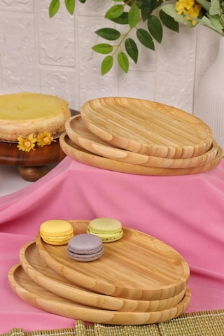 Bambum 6'lı Yuvarlak Servis Tabağı Seti Kahvaltı, Pasta Ve Sunum Tabakları Büyük Bambu