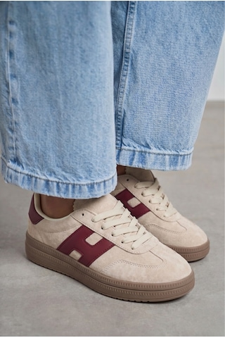 V.S.H Velvet Kadın Bej-bordo Desenli Kadın Retro Spor Ayakkabı Te03-2448