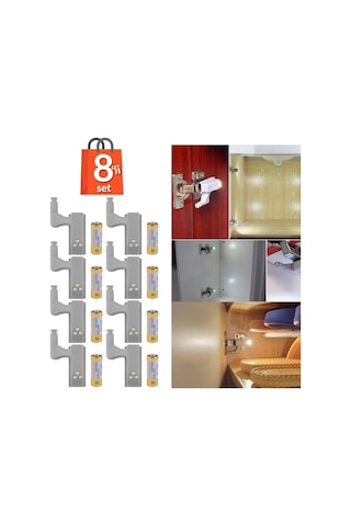 8'li Otomatik Dolap Lambası Mutfak Banyo Gardırop Çekmece İçi Aydınlatma Menteşe Lambası