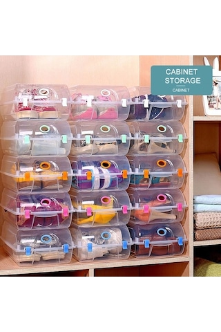 Dancemonkey Cbtx Ev Dolabı Plastik Şeffaf Ayakkabı Saklama Kutusu Düzenleyici M Pembe Çok Renkli
