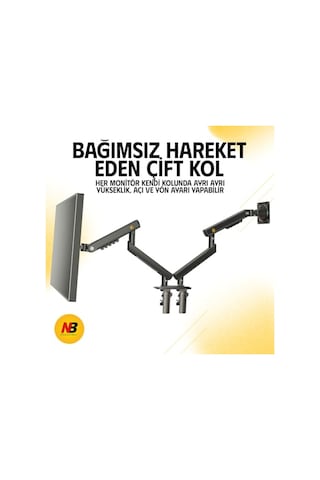North Bayou Nb Ergonomic F160 17-32" Çift Kol 2-9 Kg Amortisörlü Monitör Standı Açık Ceviz