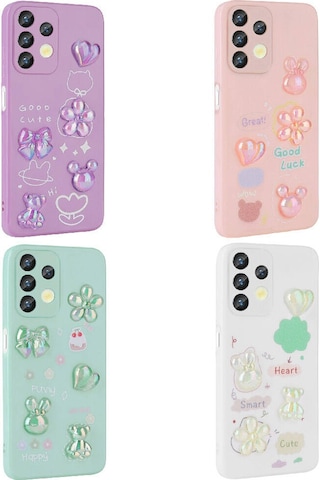 Galaxy A32 4g Kılıf Kabartma Figürlü Parlak Zore Toys Silikon Kapak Beyaz