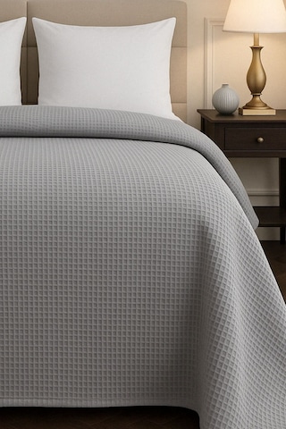 Renkli Gofret Desen Tek Kişilik Yatak Örtüsü Otel Pike 160x230 Cm Gri