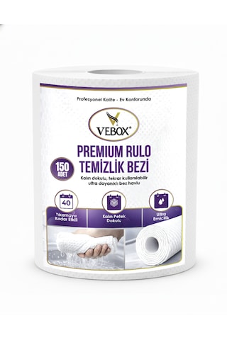 Mega Dev Rulo Temizlik Bezi Toz Bezi Süper Dayanıklı Kullan At 150 Adet Bez Çok Amaçlı Beyaz