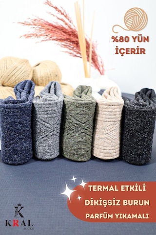 Kral Socks Kışlık Termal Etkili Lambswool Kuzu Yünlü Unisex Çorap 5'li Paket Çok Renkli