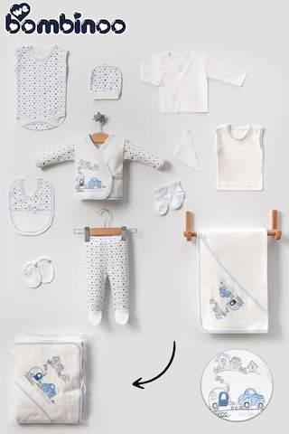 Bombinoo Bebe Arabalı Trenli 11 Parca Hastane Çıkışı Yenidoğan Zıbın Set Mavi mavi