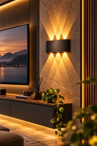 Lunex 15w 8 Işık Efektli Led Duvar Apliği Modern Siyah Amber Aplik