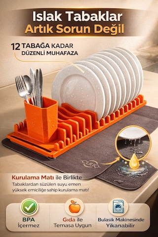 Tabak & Çatal- Kaşık Düzenleyici Dayanıklı Plastik Mutfak Gereci Turuncu