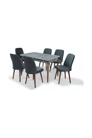Familieconcept 6 Kişilik Yemek Masası Takımı Açılır Masa + 6 Sandalye Babyface Kumaş Krem Beyaz