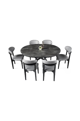 Roza Yuvarlak Highgloss Açılır Mutfak Yemek Masası 120cm Gri