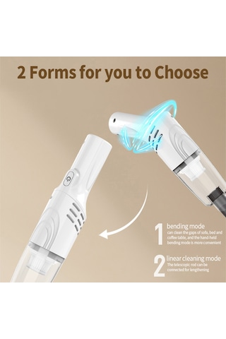 Tenfowee Siyah El Tutan Arabalığın Süpürgesi - Usb Şarjlı 1200mah Batarya, 5000pa Emme Gücü, 3 Farklı Emici Ağız Ve Eğilebilir Kollü