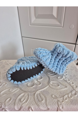 Designbynes El Örgüsü Unisex Bebek Mavisi Renginde Panduf Mavi