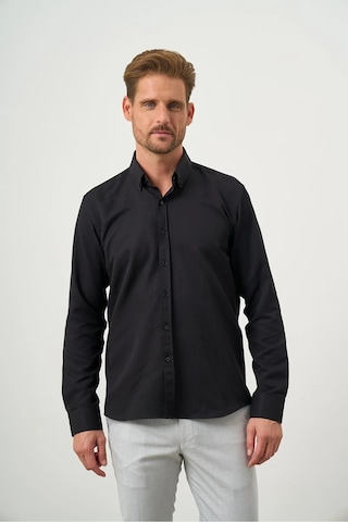 Morven Erkek Siyah Slim Fit Düğmeli Yaka Gömlek Siyah