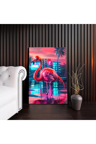 Tropikal Neon Flamingo Kanvas Tablo - Nv00291