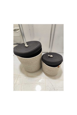 Lüks Jüt Hasır Çamaşır Sepeti Dolap Içi Düzenleyici, Saklama Sepeti, 2 Adet Sepet 45x35 Ve 25x27 Taş Siyah Taş Siyah