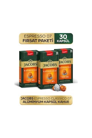 Jacobs Espresso 7 Classico Nespresso Uyumlu Alüminyum Kapsül Kahve 3 x 10'lu