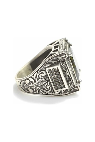 925 Ayar Gümüş Kare Peridot Taşlı Erkek Yüzük (552868294)