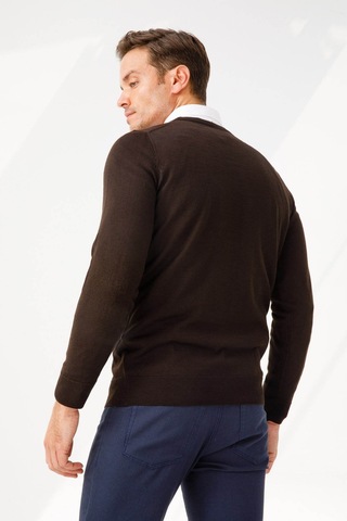 Desen Triko Erkek Basic Sıfır Yaka İnce Triko Kazak 02421603 Koyu Kahve Koyu Kahve
