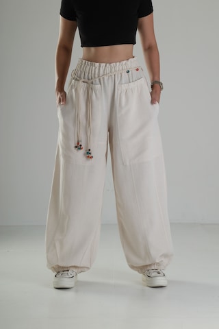 Cocopelli Tasarım Keten Bej Baggy Pantolon Coc1291 Bej