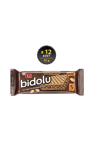 Eti Bidolu Fındık Kremalı Yer Fıstığı Parçacıklı Gofret 12 x 81 G