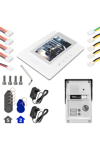 Powermaster Görüntülü Kapı Zili Intercom 2 Dairelik Diafon Kablosuz Gece Görüşlü Şifreli Çipli Kapı Zili İki Daire