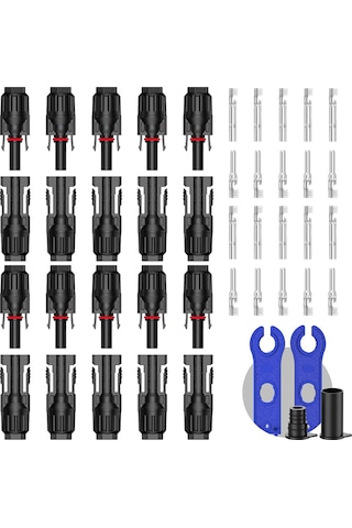 Xurunkeji 10 Çift Güneş Konnektörü, 20 Adet Güneş Paneli Kablo Konnektörü Adaptörü Erkek/dişi Ip68 1000v 30a 2 Anahtar 10awg