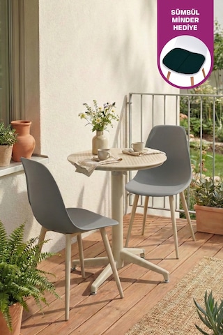 Vilinze Tilia Plastik Bahçe Balkon Bistro Seti Katlanır Masa 60 60 Cm Gri Bej