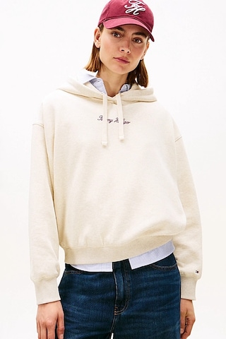 Kadın Rahat Kalıp Düşük Omuzlu Kapüşonlu Sweatshirt - Krem Oat Marl Htr Tonal