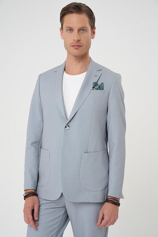 Comfort Fit Mono Yaka Çift Yırtmaç Torba Cep Kendinden Desenli Casual Gri Ceket C 705 Gri