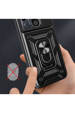 İnfinix Hot 20i Kılıf Manyetik Standlı Kamera Korumalı Yüzüklü Zırh Tank Kılıf Koruyucu Kapak