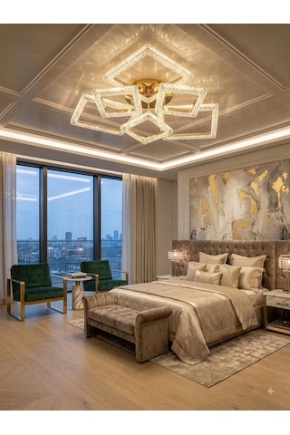 Kare 3+3'lü Ledli Gold Avize