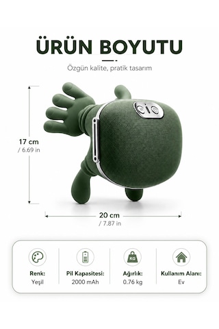 Gerçek İnsan Elli Hisiyatlı Masaj Aleti Şık Tasarım Isı Terapisi Derin Masaj Yeni Duygusal Deneyim 2000mah Sesiz Çalışma Açık Yeşil