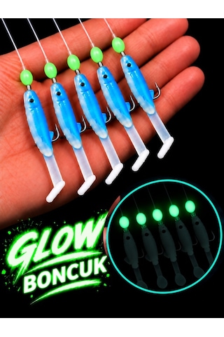 Ea Genset Mavi Silikon Balıklı Çapari 5 Cm 2 Adet Silikon At Çek Takımı Fosforlu Glow Boncuklu