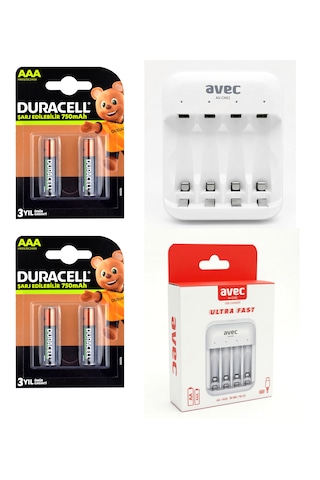 Duracell 750mah Şarjlı Aaa İnce Kalem Pil 4 Adet + Avec Ultra Hızlı Pil Şarj Cihazı