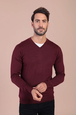 Ferraro V Yaka Superfine Yün Kazak - Bordo Bordo