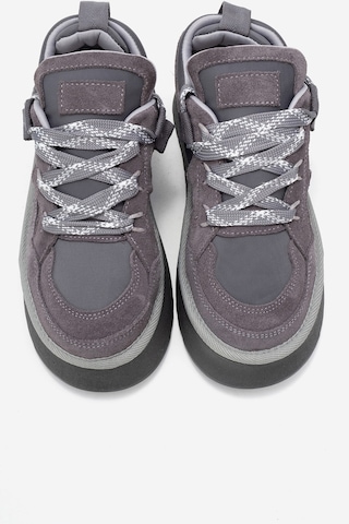 Luvishoes Raven Gri Süet Hakiki Deri Kadın Platform Sneaker Gri