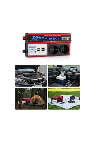 12v 2000w Modifiye Sinüs İnverter Araç Güneş Enerjisi Uyumlu, Çift Usb, Çift Priz Çakmaklık
